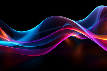 Wall Mural - Curved colorful neon light waves.