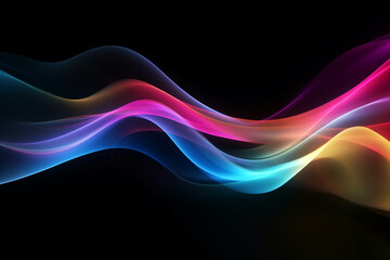 Wall Mural - Curved colorful neon light waves.