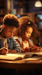 Canvas Print - A couple of kids sitting at a table writing