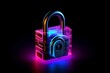 Abstract colorful neon padlock on black background