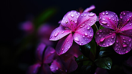 Wall Mural - Beautiful Dewy Purple Flowers at Night	