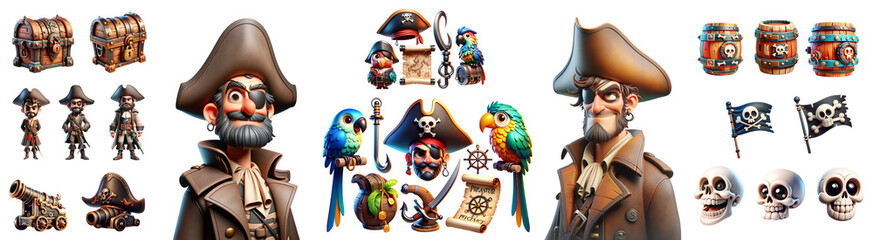 Pirate cartoon 3D set