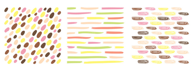 Small dash pattern Dotted lines texture. Candi chocolate color vector hatching doodle organic shapes. Short line dashes Brush hand drawn random strokes Fashion simple retro print design Illustration