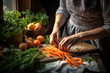 woman hand cutting up carrot preparation for cooking food
