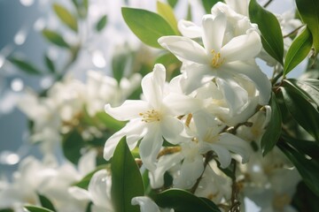 Wall Mural - Close Up of White Flowers on a Tree