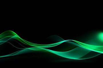 Wall Mural - A glowing green arc of light against a black background.