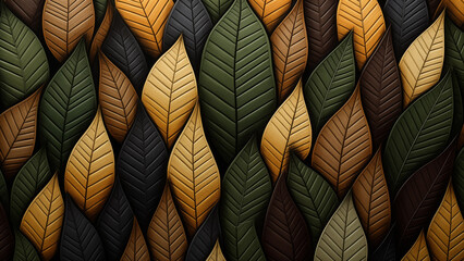 Wall Mural - Illustration of leaves in green, brown, and white colors