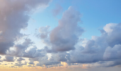 Wall Mural - summer sky, cloud and sun light. romantic atmosphere sunrise horizon cloudscape skyline