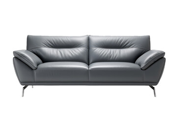 Grey leather and modern 2 seater sofa isolated on a cut out PNG transparent background