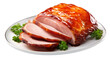 Christmas baked ham glazed isolated on white transparent, closeup, Xmas menu, PNG	