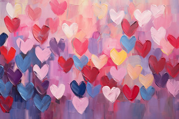 Wall Mural - Valentines day abstract hearts background, art painting texture, acrylic brushstroke