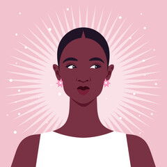 Portrait of a Shy and Confused African woman. Embarrassment. Vector flat illustration