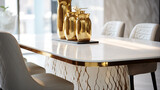 Fototapeta  - stół w jadalni w złotym i białym kolorze, przybliżone detale