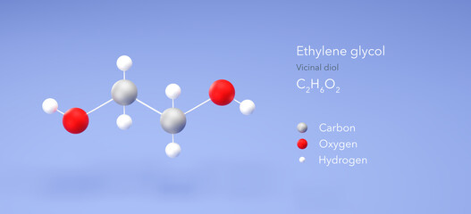 Wall Mural - ethylene glycol molecule, molecular structures, polyester fibers, 3d model, Structural Chemical Formula and Atoms with Color Coding