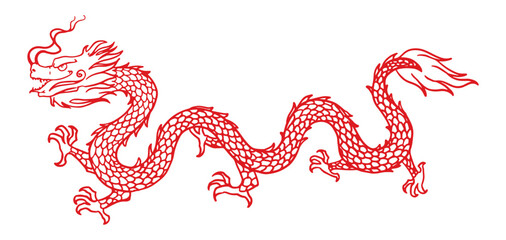 Wall Mural - line art of ancient chinese dragon. outline of china dragon ornament. 