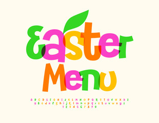 Wall Mural - Vector holiday template Easter Menu with decorative Lead. Watercolor creative Font. Cute set of Alphabet Letters and Numbers