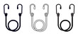 Drawing cartoon, elastic with hook. Cord with Hooks. Bungee spider sign. Rope icon. For Braided elastic strap with hooks. Elastic band. Bungee cords. Rubber strap with steel hooks. luggage rack.