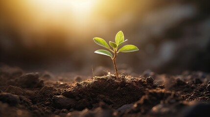 Wall Mural - Small young sprout in flower-pot close-up, selected focus, shallow depth of field. Concept of gardening, new life and ecology. AI generated image