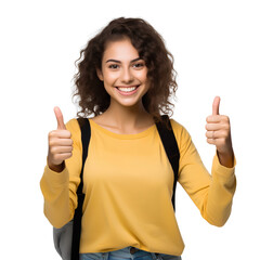 Wall Mural - Female university student smiling happily on PNG transparent background. Happiness concept of studying.