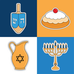 Wall Mural - Set of colored hanukkah icons Vector illustration