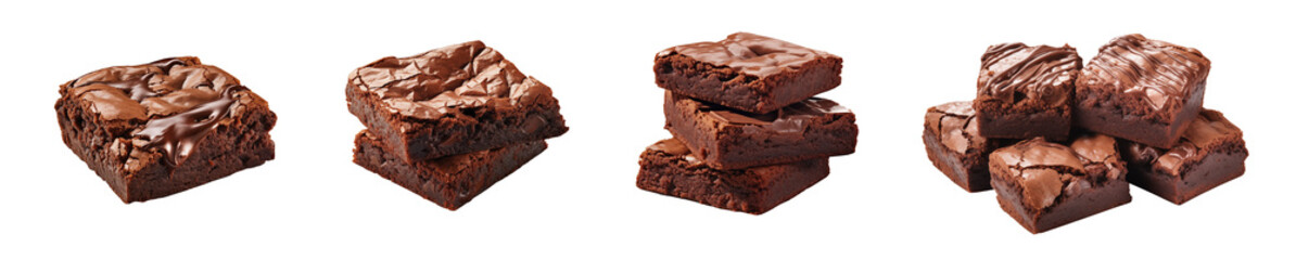 Wall Mural - Set of pieces of fresh delicious chocolate brownie, cut out - stock png.