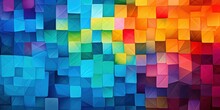 Color Field Pattern With Colorful Pieces Showing A Square Abstract Pattern.