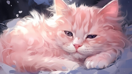  Cartoon kid cat sleep at night, wake up at morning.