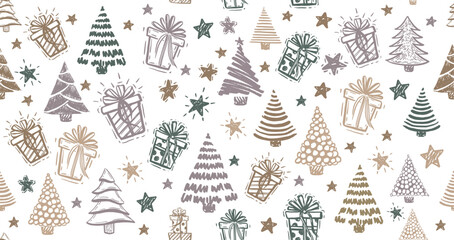 Wall Mural - christmas tree, new year set, hand drawn illustrations. vector.