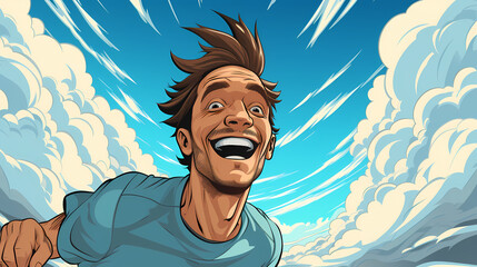 Wall Mural - Happy young man smiling, and laughing outdoors illustration