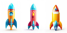 Set of colorful rockets toys on white background