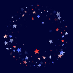 Wall Mural - Flying red blue white star sparkles vector american patriotic background.