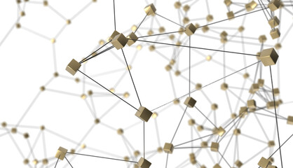 Poster - Big data visualization. Network connection structure with chaotic distribution of points and lines. 3D rendering.