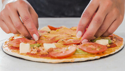 Wall Mural - Hands making a pizza