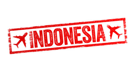 Poster - Indonesia text emblem stamp with airplane, concept background