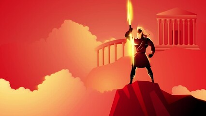 Wall Mural - Greek god and goddess vector illustration series, Zeus, the Father of Gods and men standing on mountain Olympus