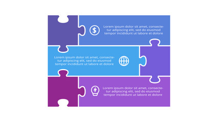 Puzzle infographic with 3 elements, presentations, vector illustration. Template for web.