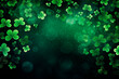 green st patrick's day background with clovers. Copy space