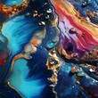 blue, orange and pink paint pouring over a surface of water