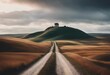 AI generated illustration of an unpaved road cutting through the rolling hills of a rural landscape