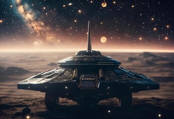 Wall Mural - ai generated illustration of a futuristic space station orbiting in the starry night sky