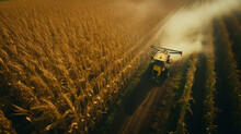 Combine Harvester In A Wheat Field