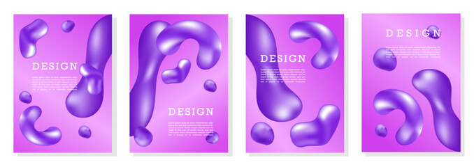 Wall Mural - fluid posters set. violet liquid of organic shapes. abstract creativity and art. flyer and booklet. 