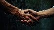 Hands moistened with rain create a warm hug