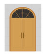 Retro door concept. Brown doorway and entrance to home or house. Exterior and facade of private property. Poster or banner. Cartoon flat vector illustration isolated on white background