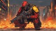 soldier with fire  A futuristic soldier who has betrayed his comrades and joined a terrorist organization  