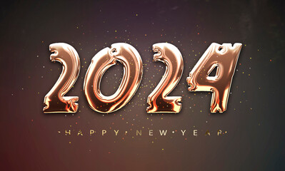 Sticker - 2024 Happy New Year gold text effect banner design 3d.