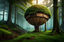 Tree House Resembling A Massive Acorn With A Slide For The Playful Raccoons