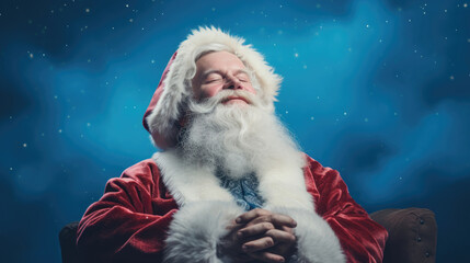 Poster - Contemplative Santa portrait meditative azure background