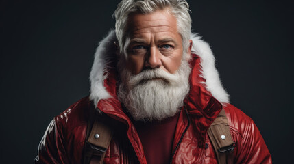 Poster - Santa in hero pose steely gaze determined maroon background