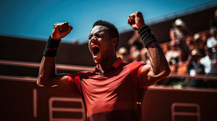 Wall Mural - Emotional high in tennis player's victorious fist pump